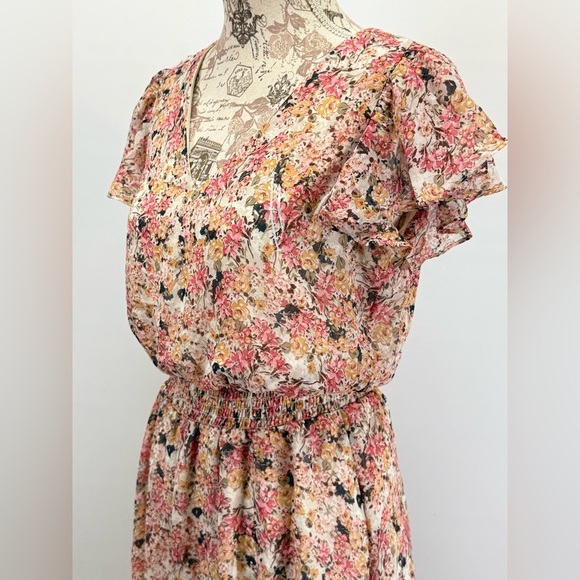 MSK Cream and pink floral elastic waist midi dress size MP - Picture 15 of 16